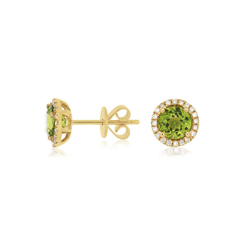 14 Karat Yellow Gold Peridot and Diamond Halo Earrings