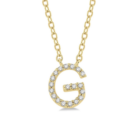 1/20 ctw Initial 'G' Round Cut Diamond Pendant With Chain in 10K Yellow Gold