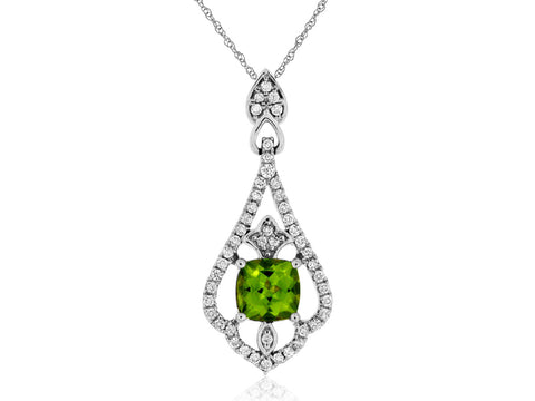 10k White Gold 1.29ctw Peridot and Diamond Pendant