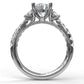 14 Karat White Gold Fana 0.56 Carat Three Stone Pave Diamond Engagement Ring Setting