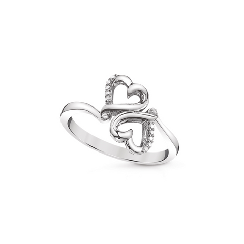 0.05 Ctw Sterling Silver Diamond Hearts Ring