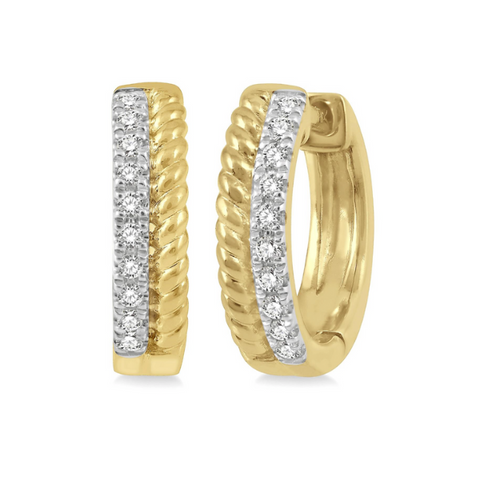 1/10 ctw Rope Bead & Round Cut Diamond Huggie Earrings in 10K Yellow Gold