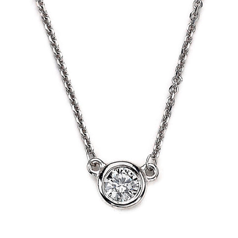 14K White Gold Bezel-Set Diamond Solitaire Necklace - 1/4ct, G, SI1