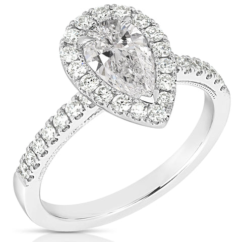 1 1/2 Ctw Pear Halo Lab Grown Diamond Engagement Ring in 14 Karat White Gold