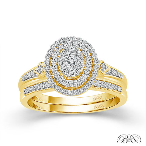 1/2 Ctw Oval Multi Stone Diamond Wedding Set in 10 Karat Yellow Gold