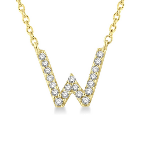 1/20 ctw Initial 'W' Round Cut Diamond Pendant With Chain in 10K Yellow Gold