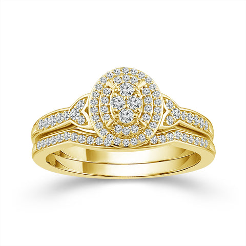 1/3 Ctw Oval Multi Stone Diamond Wedding Set in 10 Karat Yellow Gold