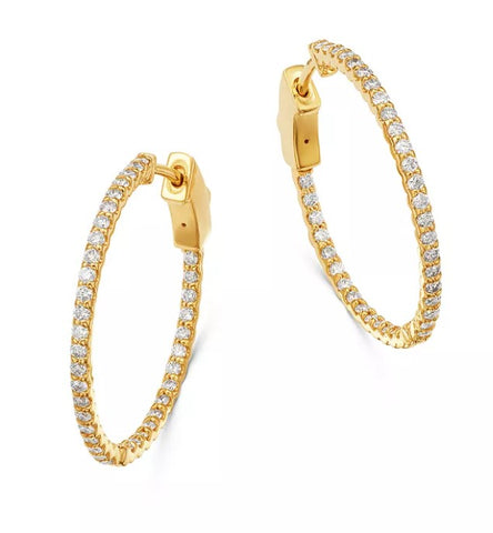 14K Yellow Gold 3/4ct Inside-Out Diamond Hoop Earrings