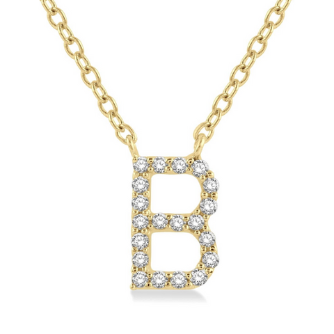 1/20 ctw Initial 'B' Round Cut Diamond Pendant With Chain in 10K Yellow Gold