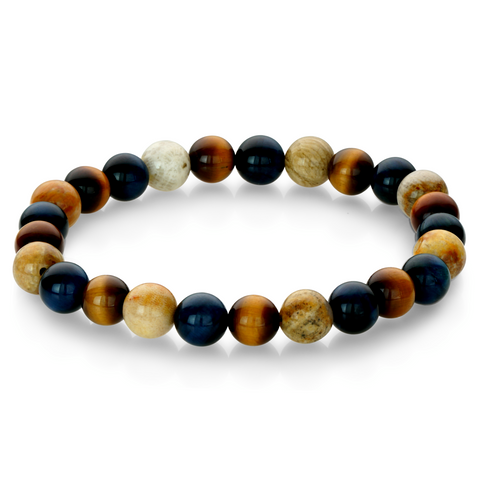 Italgem Brown-Blue Tiger Eye Chrysanthemum 8mm Bead Bracelet