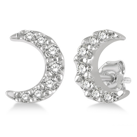 1/10 ctw Crescent Moon Round Cut Diamond Petite Fashion Earring in 10K White Gold