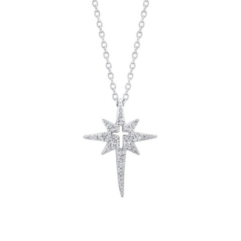 1/10 Ctw Diamond Star Cross Penant in Sterling Silver