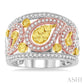 7/8 Ctw Round Cut Yellow and White Diamond Fashion Ring in 14K Tri Color Gold