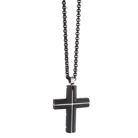 Italgem Steel Black IP Cross Necklace 22 Inches