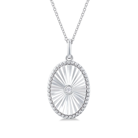 1/20 ctw Oval Medallion Round Cut Diamond Pendant With Chain in Sterling Silver