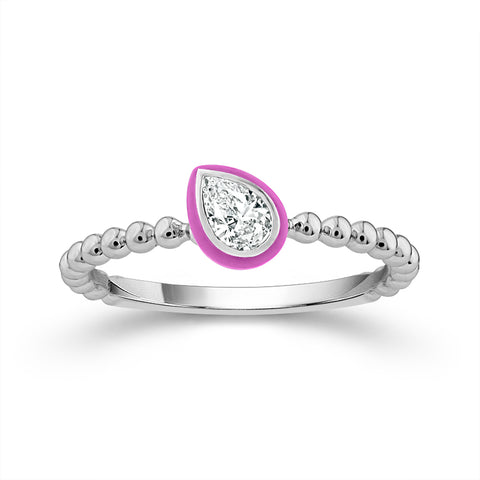 1/4 Carat Pink Halo Bezel Set Pear Shape Diamond Ring