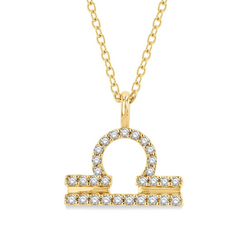 1/8 ctw Libra Round Cut Diamond Zodiac Pendant With Chain in 10K Yellow Gold