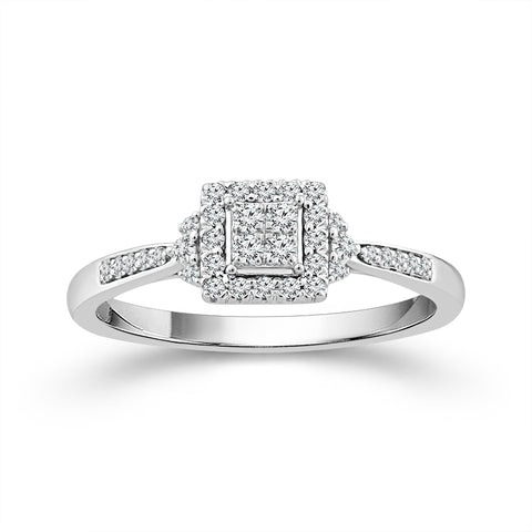 1/4 Ctw Multi Stone Diamond Halo Promise Ring in 10 Karat White Gold