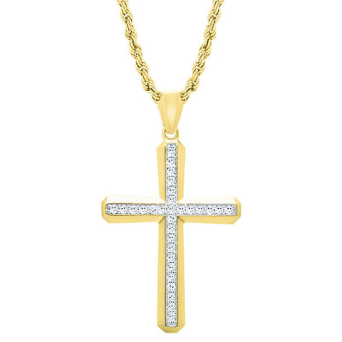 10K Yellow Gold Cross Necklace with Rope Chain and 1/2ct Diamonds