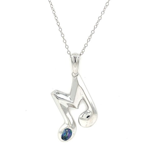 Sterling Silver Music Note Blue Topaz Pendant