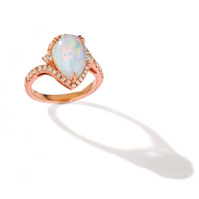 LeVian 14k Strawberry Gold 2 1/4ctw Neopolitan Opal and 1/2ctw Nude Diamond Ring