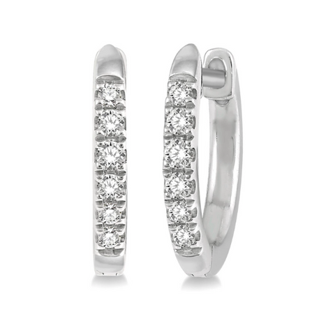 1/8 ctw Round Cut Diamond Huggie Earrings in 10K White Gold