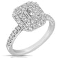 1 Ctw Double Halo Emerald Cut Diamond Engagement Ring in White Gold