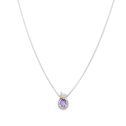 Phillip Gavriel Sterling Silver 18K Gold Love Knot Pear Shaped Amethyst February Birthstone Pendant