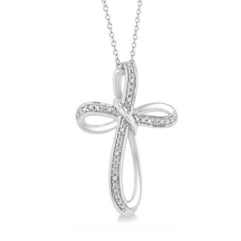 Sterling Silver 1/30 Carat Diamond Infinity Cross Pendant