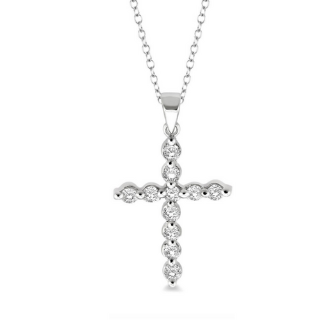 Sterling Silver 1/10 Carat Diamond Cross Pendant With Chain