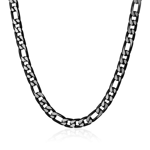 Italgem Black Matte IP Steel 9.4mm Diamond Cut Figaro Chain 24 Inches