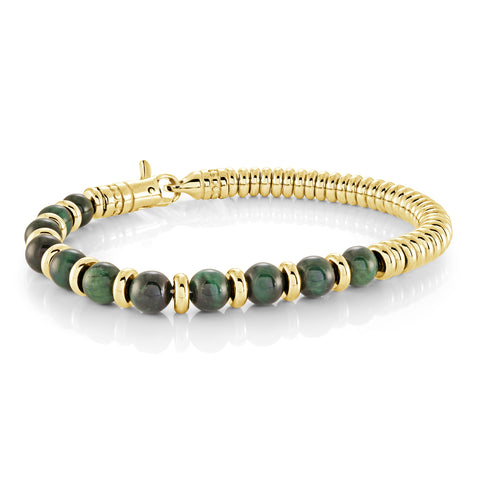 Italgem Gold IP Steel Green Tiger Eye 6mm Bead Bracelet