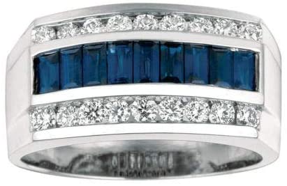 14k White Gold 3.15ctw Gents Sapphire and Diamond Ring