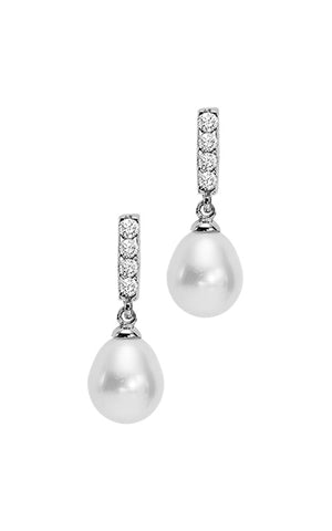 Sterling Silver Pearl and CZ (Cubic Zirconia) Drop Earrings