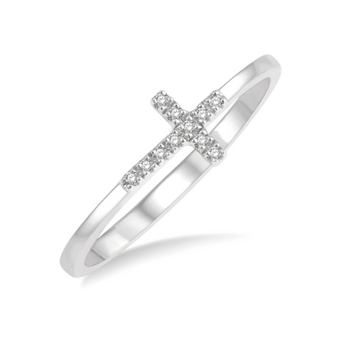 1/20 ctw Cross Charm Round Cut Diamond Ladies Ring in 10K White Gold