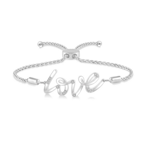 Sterling Silver Diamond Love Bolo Bracelet