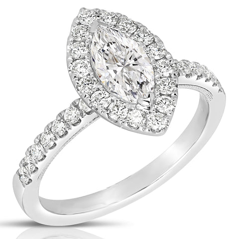 1 1/4 Ctw Marquise Diamond Halo Engagement Ring in White Gold