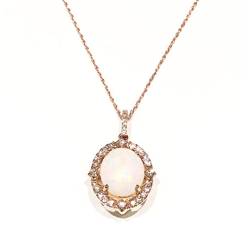 14k Rose Gold 3.38ctw Opal and Diamond Pendant