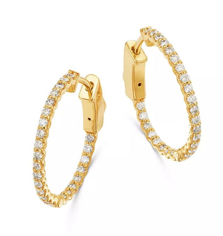 14K Yellow Gold 1/2ct Inside-Out Diamond Hoop Earrings