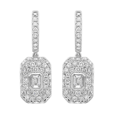 1 1/2 Ctw Multi Stone Diamond Earrings in 14 Karat White Gold