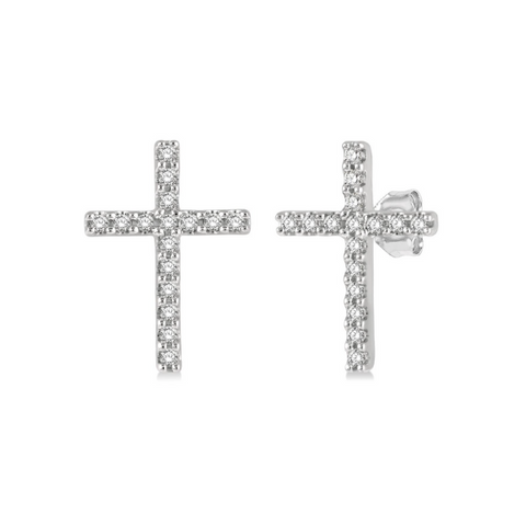 1/10 ctw Cross Round Cut Diamond Petite Fashion Earring in 10K White Gold