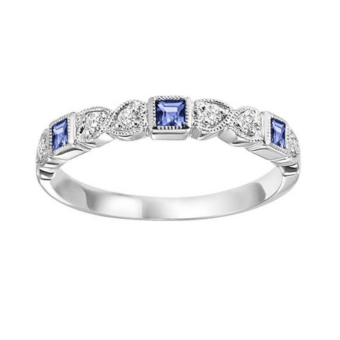 10 Karat White Gold Sapphire and Diamond Stackable Band