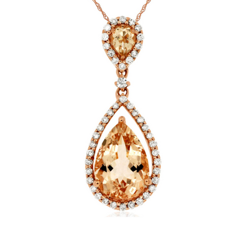 Rose Gold Pear Shape Morganite and Diamond Pendant