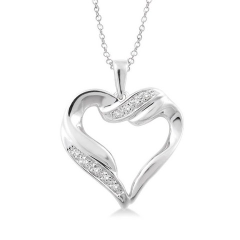 1/20 Ctw Single Cut Diamond Heart Pendant in Sterling Silver with Chain