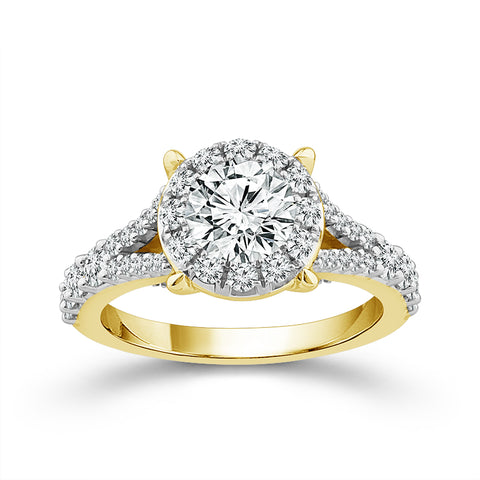 2.00 Ctw Bloom Bridal Round Lab Grown Diamond Halo Engagement Ring in 14k Yellow Gold