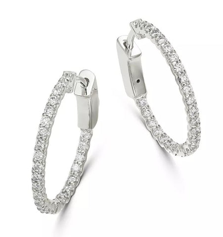 14K White Gold 1/2ct Inside-Out Diamond Hoop Earrings