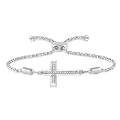 Sterling Silver 1/20ctw Diamond Cross Lariat Bracelet