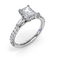 Fana Emerald Cut and Tapered Baguette Engagement Ring Setting in 14 Karat White Gold