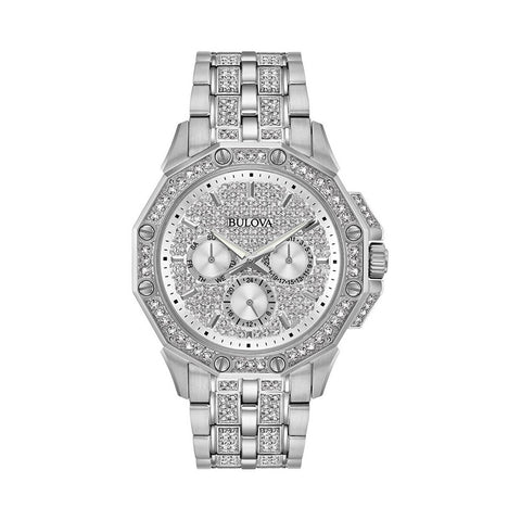 Bulova Gents Octava Silver Diamond Stainless Steel Crystal Watch - 96C134