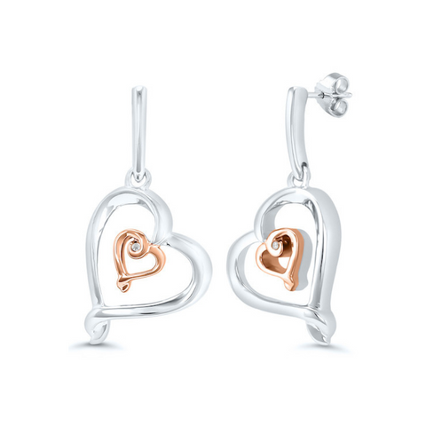 Two Tone Diamond Heart Earrings